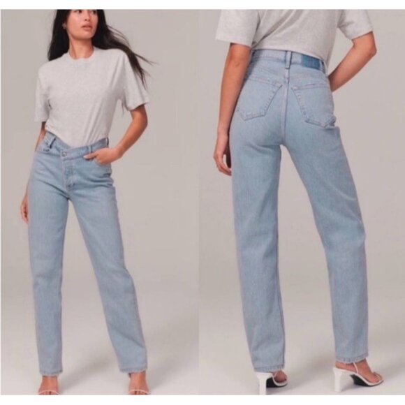NWT Abercrombie & Fitch Womens 34 High Rise Dad Crisscross Light Wash Jeans 18L - Picture 2 of 12